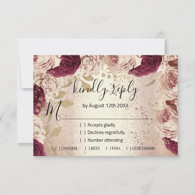 RSVP Wedding Glitter Bridal Rose Gold Wreath Flora Card (Front)