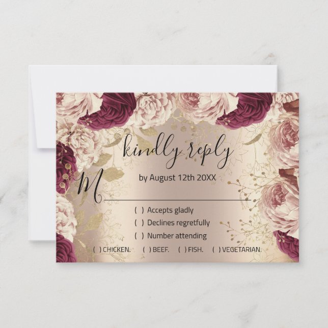 RSVP Wedding Glitter Bridal Rose Gold Wreath Pink Card (Front)