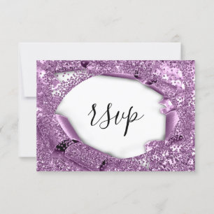 RSVP Wedding Glitter Bridal White Violet Purple