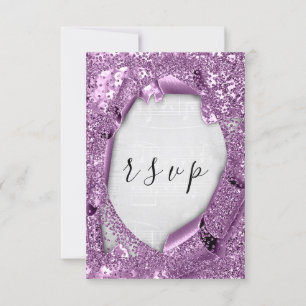 RSVP Wedding Grey Paper 3D Purple Music  Card