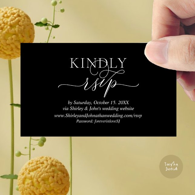 RSVP Wedding Invitation, via Website Password Enclosure Card (Modern RSVP Wedding Invitation, via Website Enclosure Card, Phone, email, Black White)