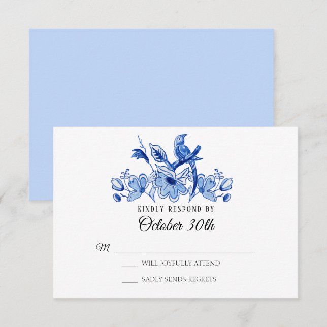 RSVP Wedding Lt Blue Chinoiserie Floral Watercolor Invitation (Front/Back)
