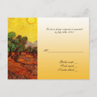 RSVP wedding postcard. Olive Trees in Yellow Sky