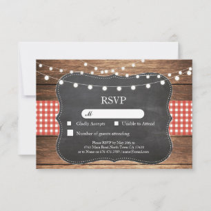 RSVP Wedding Red Check Wood Light Cards Invites