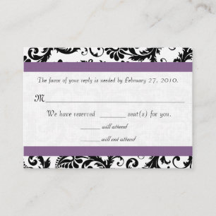RSVP Wedding Response Card Purple Black Damask