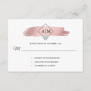 RSVP Wedding Rose Gold Foil Heart Monograms Enclosure Card