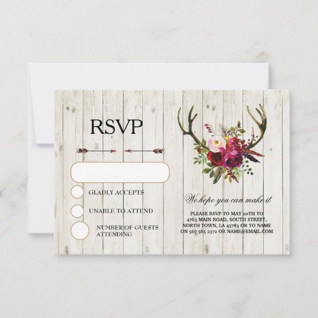 RSVP Wedding Rustic Antlers Stag Cards Invites (Front)