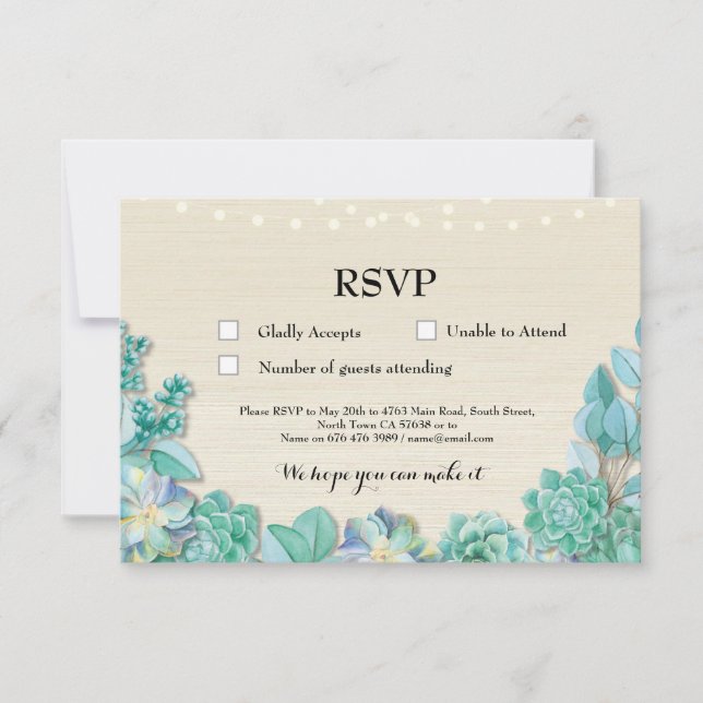 RSVP Wedding Rustic Mint Succulents Cards Invites (Front)