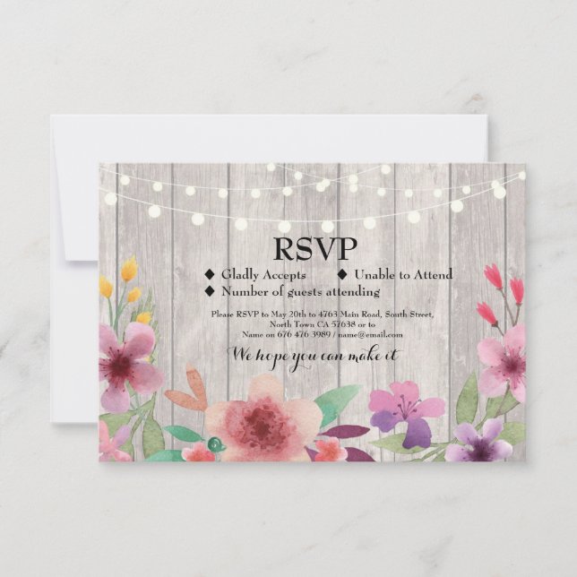 RSVP Wedding Rustic Wood Floral Cards Invites (Front)