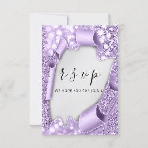 RSVP Wedding Silver Grey Paper Purple Violet Glam Card