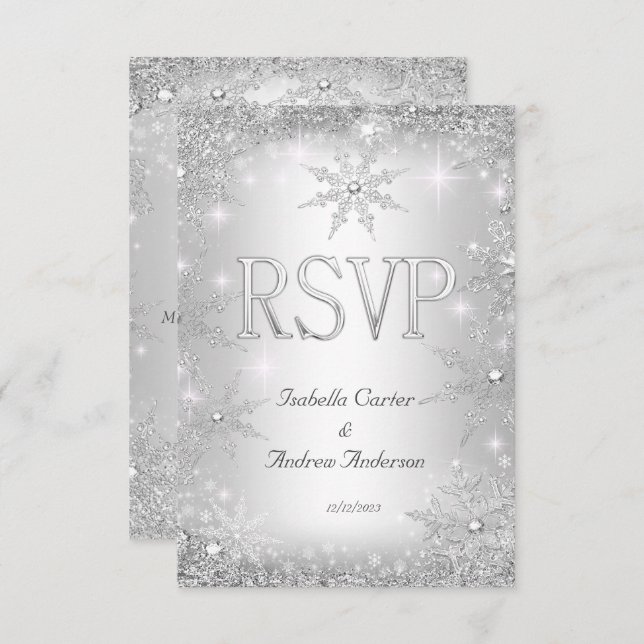 RSVP Wedding Silver Winter Wonderland Snowflakes (Front/Back)