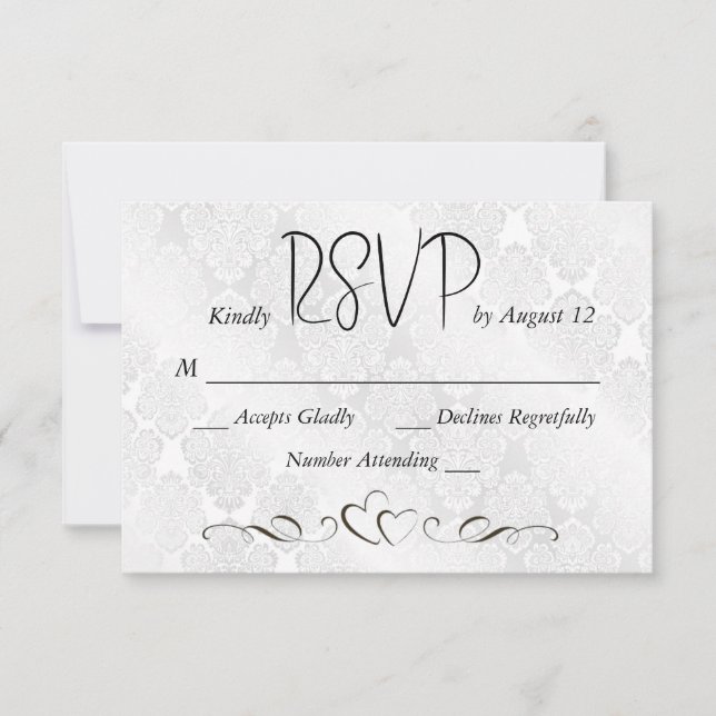 RSVP Wedding White Satin Damask  Card (Front)