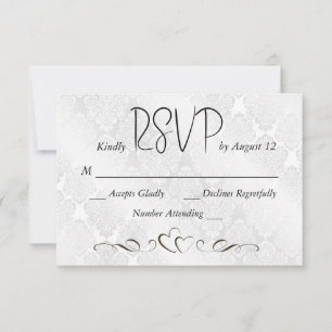 RSVP Wedding White Satin Damask  Card