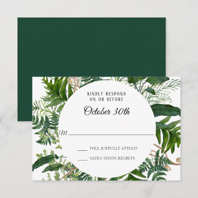 RSVP Wedding Wild Ferns Forest Leaf Foliage Invitation (Front/Back)