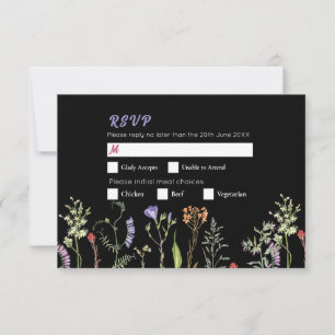 RSVP Wedding Wildflower Floral Ditsy Dark Invitation