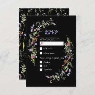 RSVP Wedding Wildflowers Floral Ditsy Dark Invitation