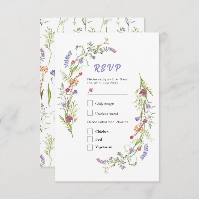 RSVP Wedding Wildflowers Floral Ditsy Invitation (Front/Back)