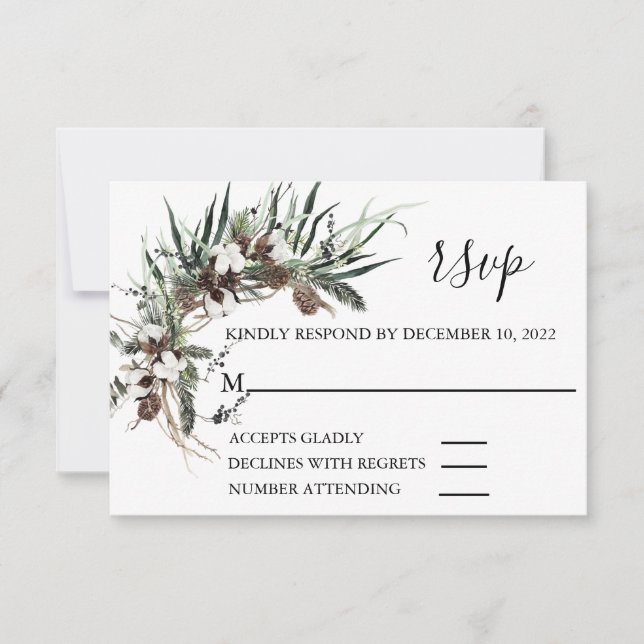 RSVP Wedding Winter Cotton Foliage Christmas Card (Front)
