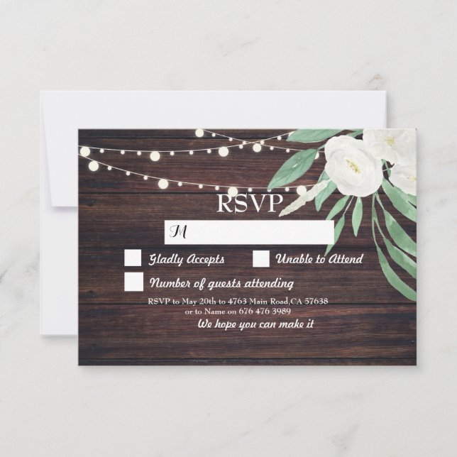 RSVP Wedding Wood Cards Rustic Flowers Invites (Front)