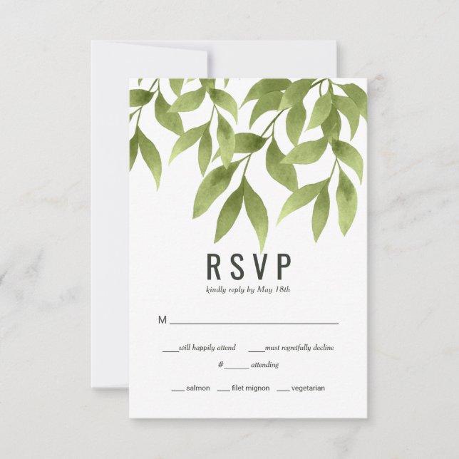 RSVP Whispering Willows Watercolor Greenery Card (Front)