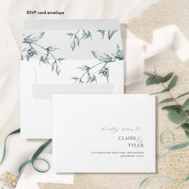 RSVP White and Green Elegant Formal, Modern Envelope (Creator Uploaded)