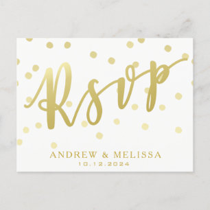 RSVP White & Faux Gold Script Postcard