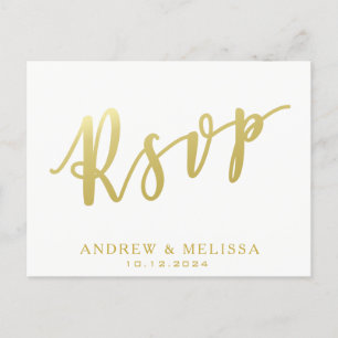 RSVP White & Faux Gold Script Postcard