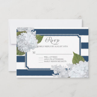 RSVP White Hydrangea Elegant Navy Wide Stripe Card