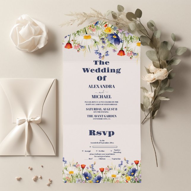 RSVP Wildflower Wedding Rustic Floral All In One Invitation (Creator Uploaded)