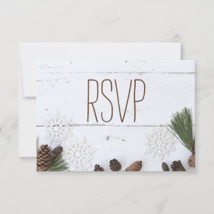 RSVP-Winter Pinecone and Snowflakes Wedding RSVP Card