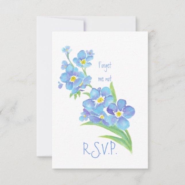 RSVP with Forget me not, Watercolor Flower Card (Front)