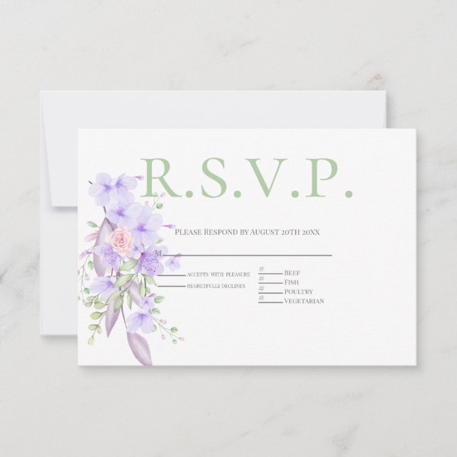 RSVP with Menu Choice Violet Pink Floral (Front)