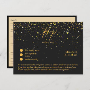 RSVP with Menu Template Black Gold Postcard