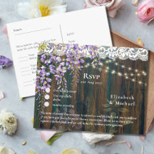 RSVP with Menu Template Rustic Wisteria Lace