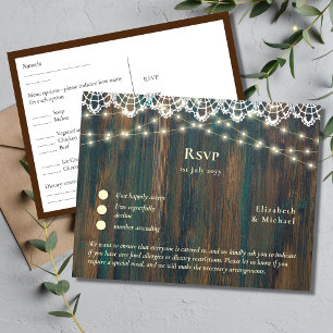 RSVP with Menu Template   Rustic Wood Gold Lights Postcard