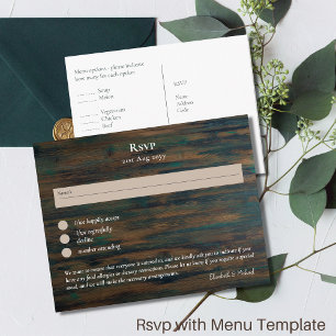RSVP with Menu Template Rustic Wood Woodland Postcard