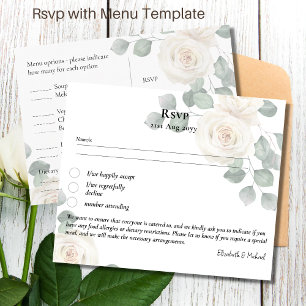 RSVP with Menu Template White Roses Postcard