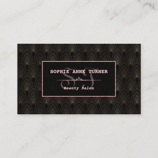 rt Deco Rose Gold Monogram Makeup Artist Appointment Card (Front)