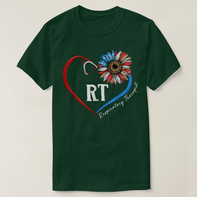 RT Respiratory Therapist Sunflower Stethoscope Hea T-Shirt (Design Front)