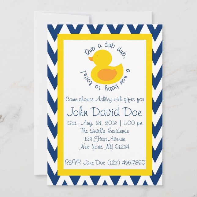 Rub-a-dub Baby Shower Invitation - Blue (Front)