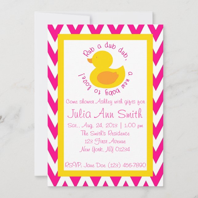 Rub-a-dub Baby Shower Invitation - Pink (Front)