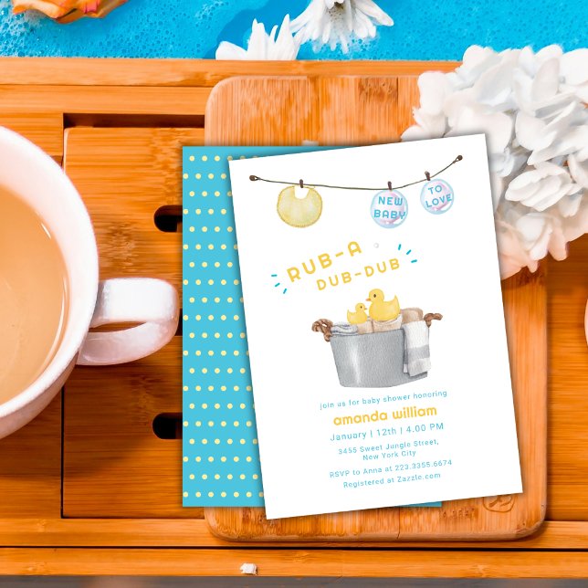 Rub A Dub Dub Clothesline Rubber Duck Baby Shower  Invitation (Rub A Dub Dub Clothesline Rubber Duck Baby Shower Invitation)