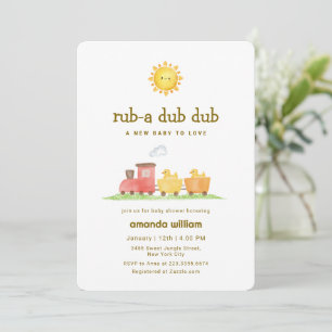 Rub A Dub Dub Duck Choo Choo Train Baby Shower   Invitation