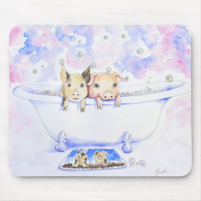 Rub a Dub Dub Piggies in the Tub Painting Mouse Pad (Front)