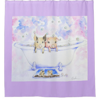 Rub a Dub Dub Piggies in the Tub Painting Shower Curtain