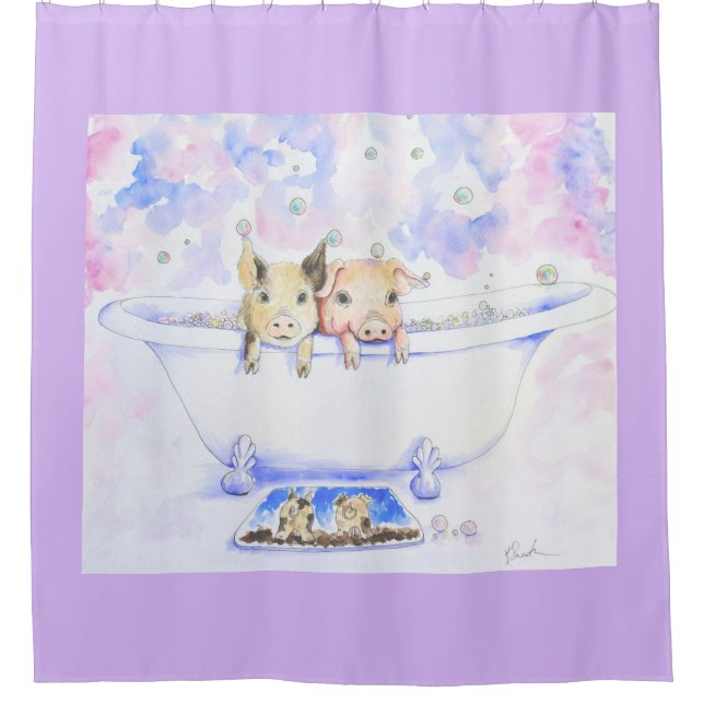 Rub a Dub Dub Piggies in the Tub Painting Shower Curtain (Front)