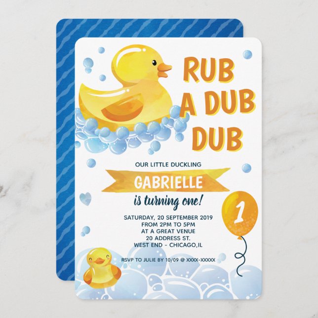 Rub a Dub Dub Rubber Duck Birthday Party Invitation (Front/Back)
