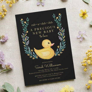 Rub-A-Dub-Dub Yellow Rubber Ducky Floral Garden Invitation
