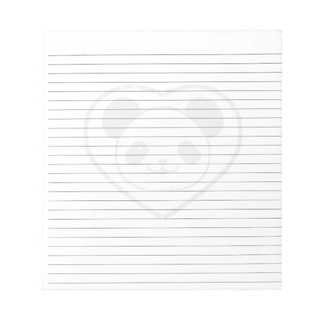 Rubber Baby Panda Bear And Heart Lined Notepad (Front)