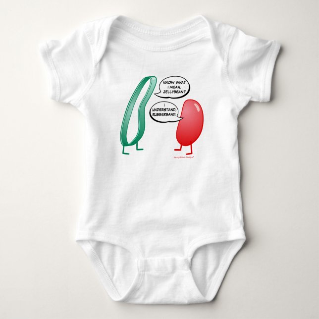 Rubber Band and Jelly Bean Funny Cute Kids Rhyme Baby Bodysuit (Front)